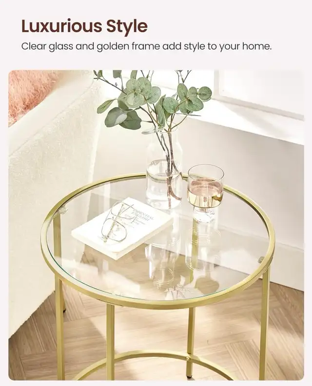 VASAGLE Gold Glass Side Table – Modern Accent Table - Photo 5