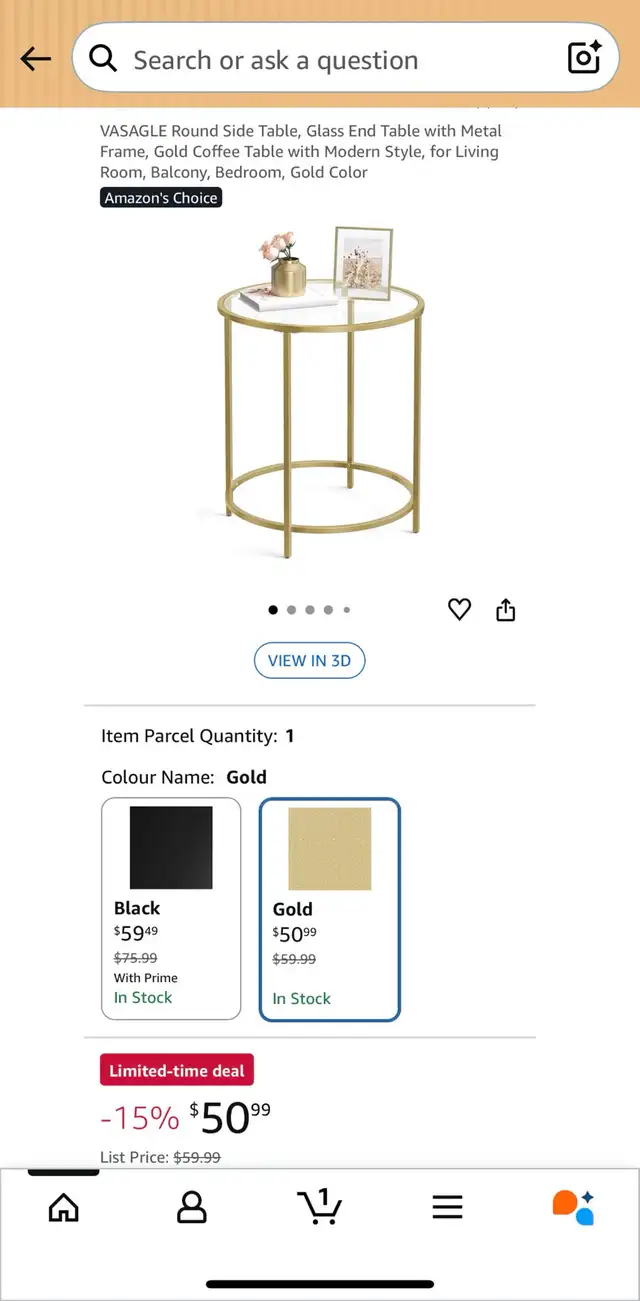 VASAGLE Gold Glass Side Table – Modern Accent Table - Photo 10