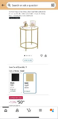 VASAGLE Gold Glass Side Table – Modern Accent Table - Photo 10