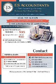 Tax Filling flat fees/ Cra certified E-Filer/Certified CPA
