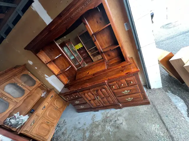 Free delivery used Solid Wood Hutch and Dresser - Photo 4