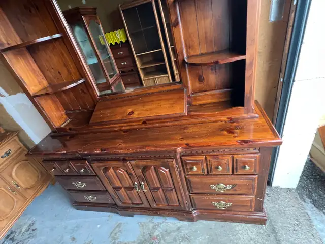 Free delivery used Solid Wood Hutch and Dresser - Photo 5