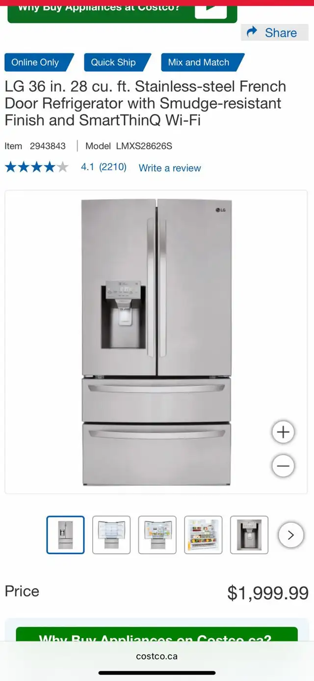NEW 36" LG 4 Door Ice&Water Dispenser Fridge(28 Cu.Ft) Stainless - Photo 10