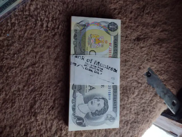 100 unc 1973 consecutive serial numbered Canadian $1.00  bills