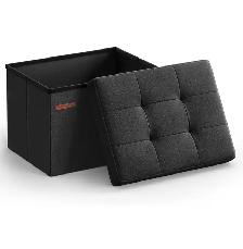 SONGMICS Foldable Storage Ottoman – Linen Look (32L Capacity)