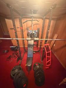 Complete Home Gym: Peloton, Rack, Bowflex 10-90, 420lb Plates
