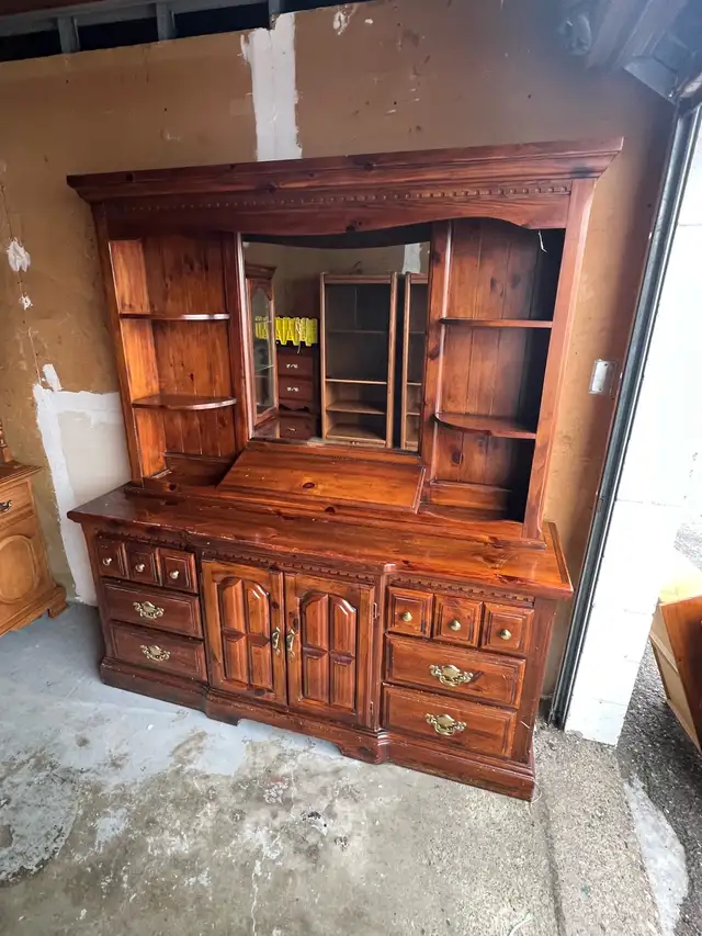 Free delivery used Solid Wood Hutch and Dresser - Photo 2