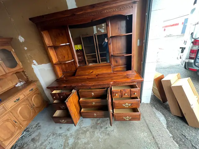 Free delivery used Solid Wood Hutch and Dresser - Photo 7