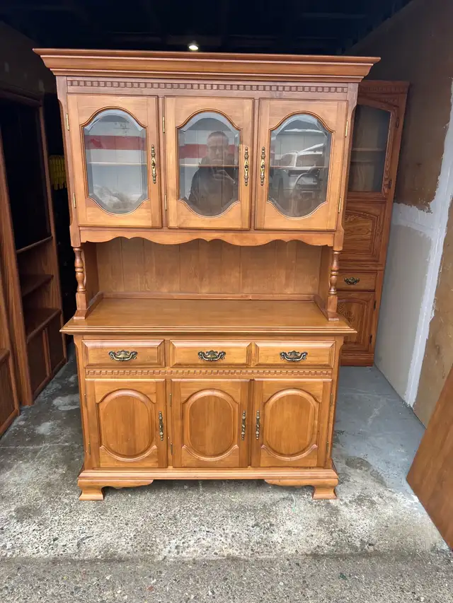 Free delivery used Wooden China Cabinet with Glass Doors - Photo 2