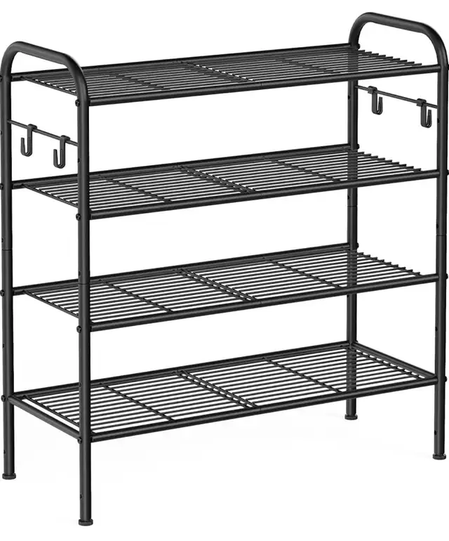 Adjustable Shoe Rack Organizer with Hooks – Steel Frame