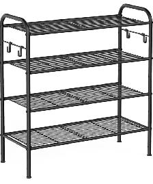 Adjustable Shoe Rack Organizer with Hooks – Steel Frame