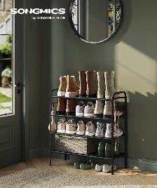 Adjustable Shoe Rack Organizer with Hooks – Steel Frame - Photo 2