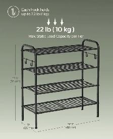 Adjustable Shoe Rack Organizer with Hooks – Steel Frame - Photo 3
