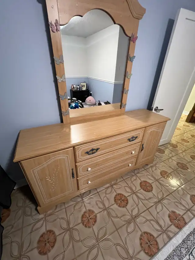 Free delivery used Wooden Dresser with Mirror - Photo 3