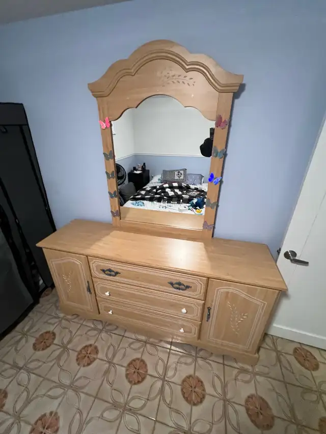 Free delivery used Wooden Dresser with Mirror - Photo 5