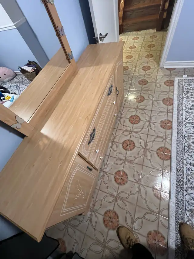 Free delivery used Wooden Dresser with Mirror - Photo 6