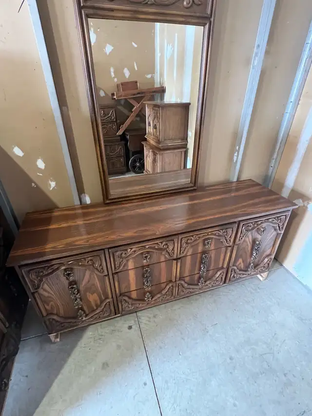 Free delivery used Vintage Wooden Dresser with Mirror - Photo 2