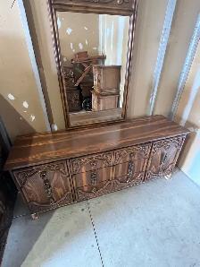Free delivery used Vintage Wooden Dresser with Mirror - Photo 2