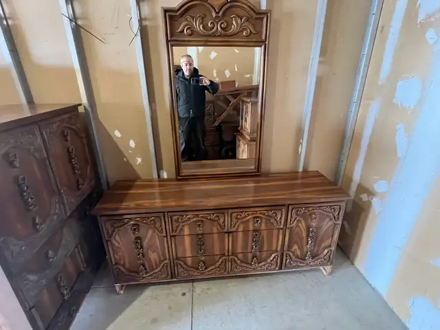 Free delivery used Vintage Wooden Dresser with Mirror - Photo 4