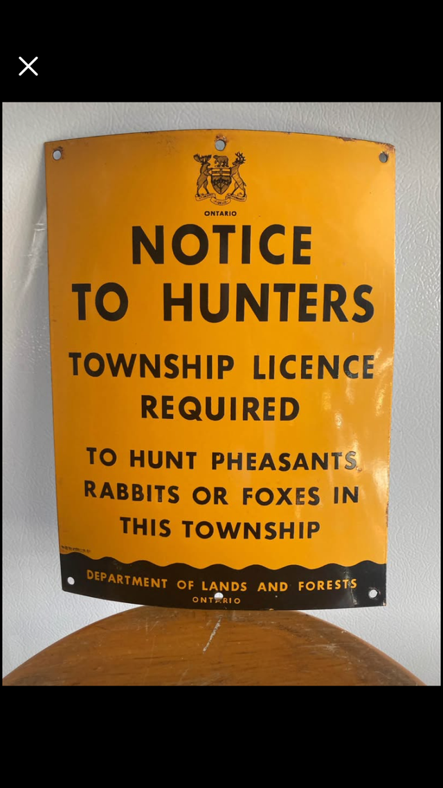 Porcelain Hunting Sign