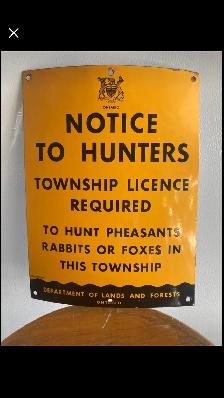 Porcelain Hunting Sign