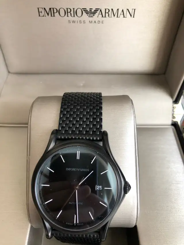 Men’s Black Emporia Armani Automatic 42 mm Watch. $350
