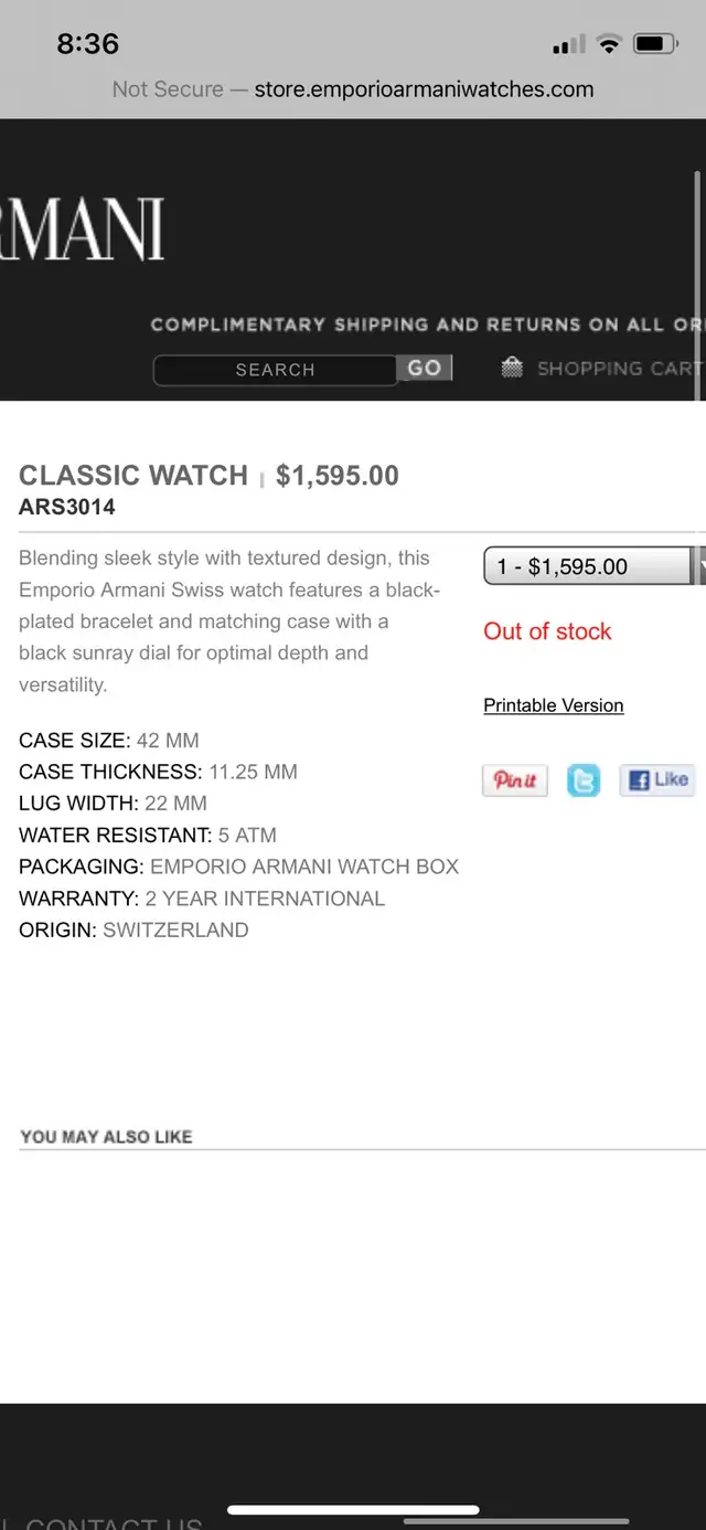 Men’s Black Emporia Armani Automatic 42 mm Watch. $350 - Photo 6