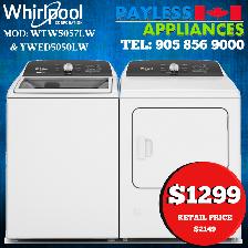 Whirlpool Top Load Washer & Dryer Pair Sale WTW5057LW, YWED5050L