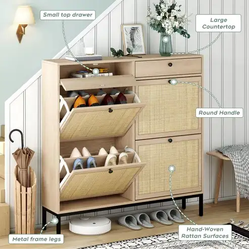 Brand New Rattan Shoe Cabinet 4 Flip Drawers $149 - Photo 5