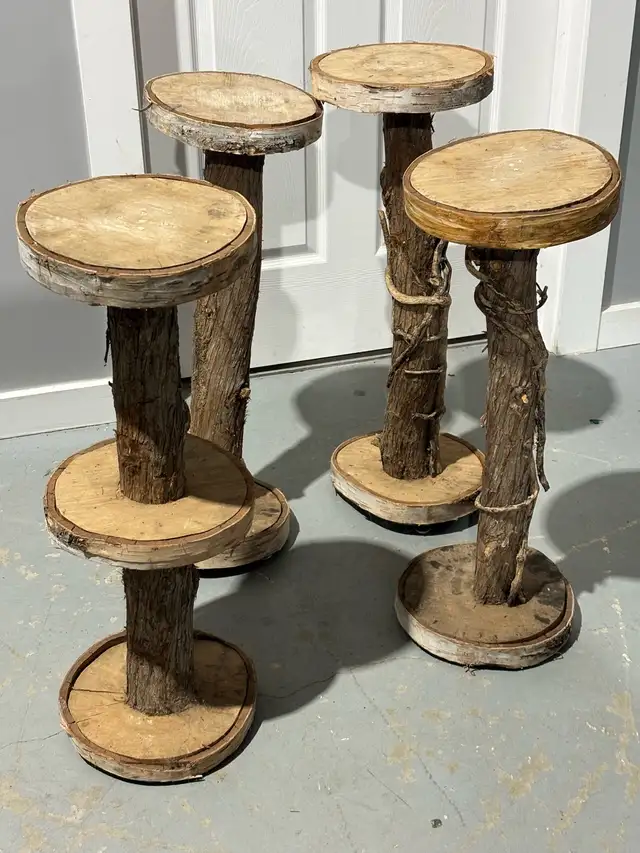 Rustic Log Plant Stands / Wood Pedestals – Cottage Decor