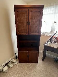 Free delivery used Wooden Bookcase with Cane Inlay Doors