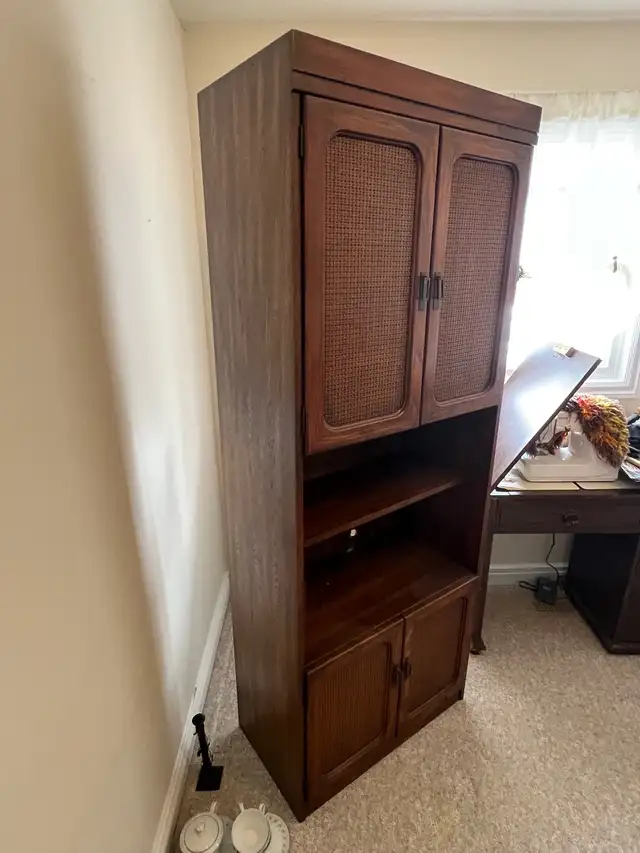 Free delivery used Wooden Bookcase with Cane Inlay Doors - Photo 2