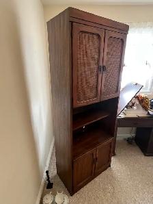 Free delivery used Wooden Bookcase with Cane Inlay Doors - Photo 2