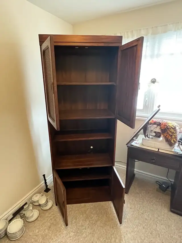 Free delivery used Wooden Bookcase with Cane Inlay Doors - Photo 3