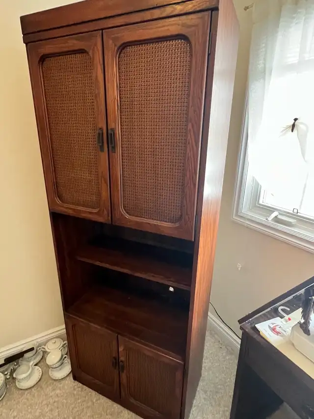 Free delivery used Wooden Bookcase with Cane Inlay Doors - Photo 4