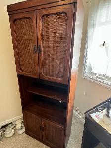 Free delivery used Wooden Bookcase with Cane Inlay Doors - Photo 4