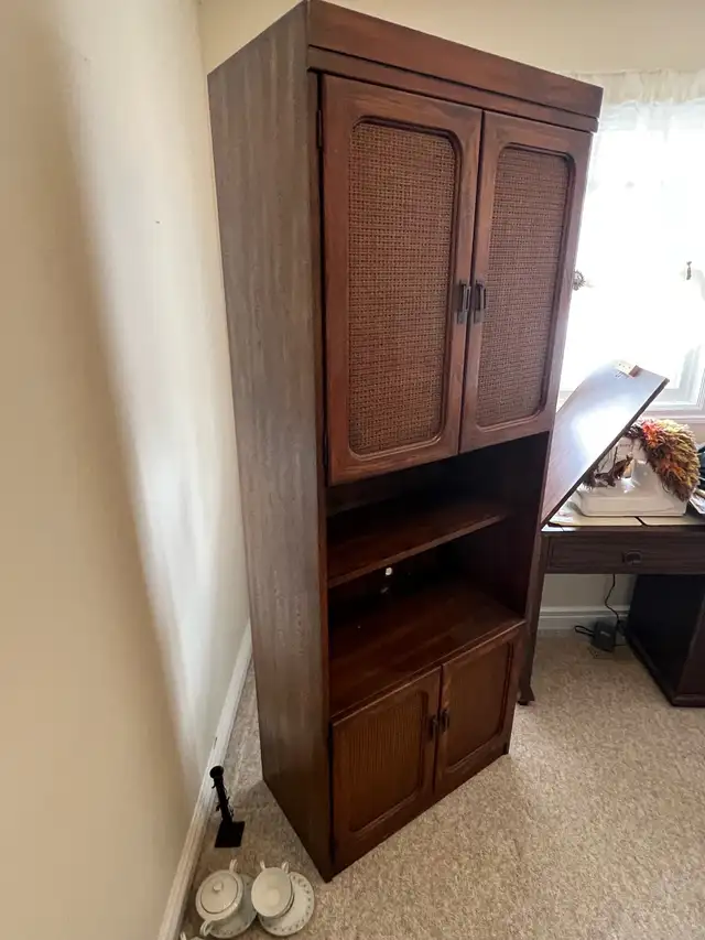 Free delivery used Wooden Bookcase with Cane Inlay Doors - Photo 5