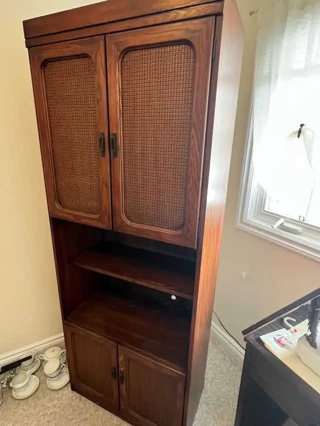 Free delivery used Wooden Bookcase with Cane Inlay Doors - Photo 7