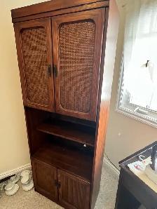 Free delivery used Wooden Bookcase with Cane Inlay Doors - Photo 7
