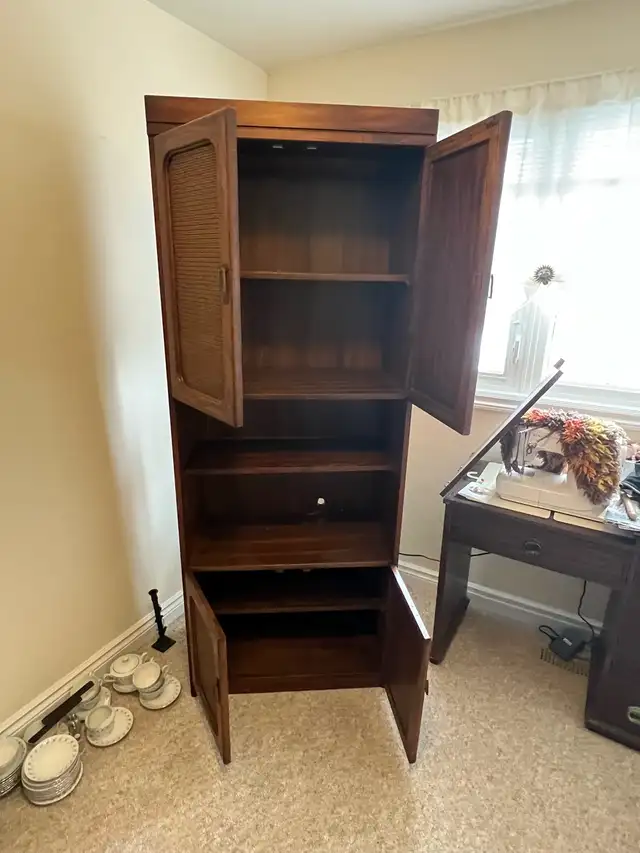 Free delivery used Wooden Bookcase with Cane Inlay Doors - Photo 8