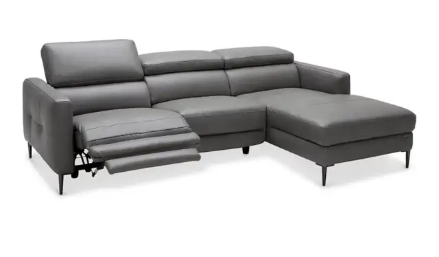 Grey leather sectional with power seat - Photo 5