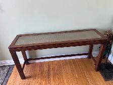 Free delivery used Wooden Console Table with Glass Top
