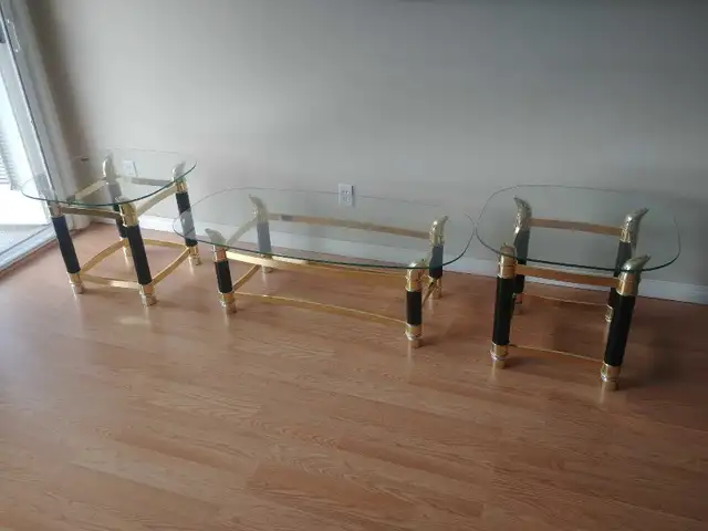 Glass coffee table and 2 side tables