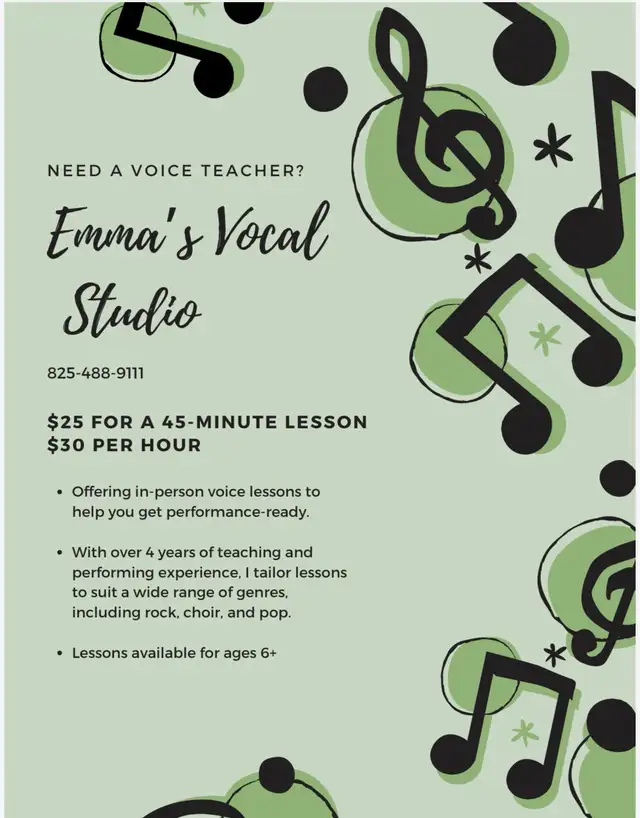 Voice Lessons, Emma’s Vocal Studio