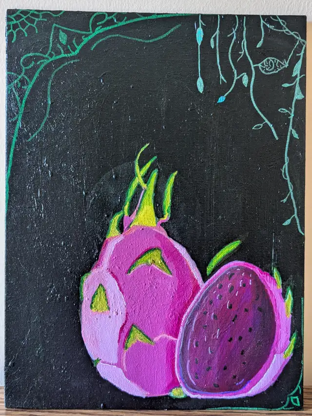 Greenery and Dragon fruit Acrylic Painting