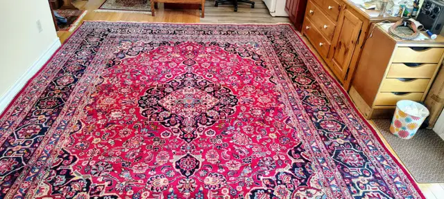 EXQUIS RARE TAPIS PERSANMASHAD151'X116'NOUE MAIN PURE LAINE