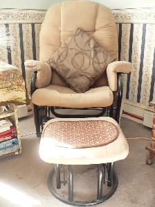 Swivel rocking chair and swinging footstool