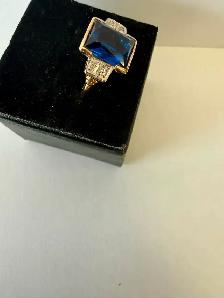 Women's 10K Gold Ring with Synthetic Sapphire~Size 5.5 - Photo 2