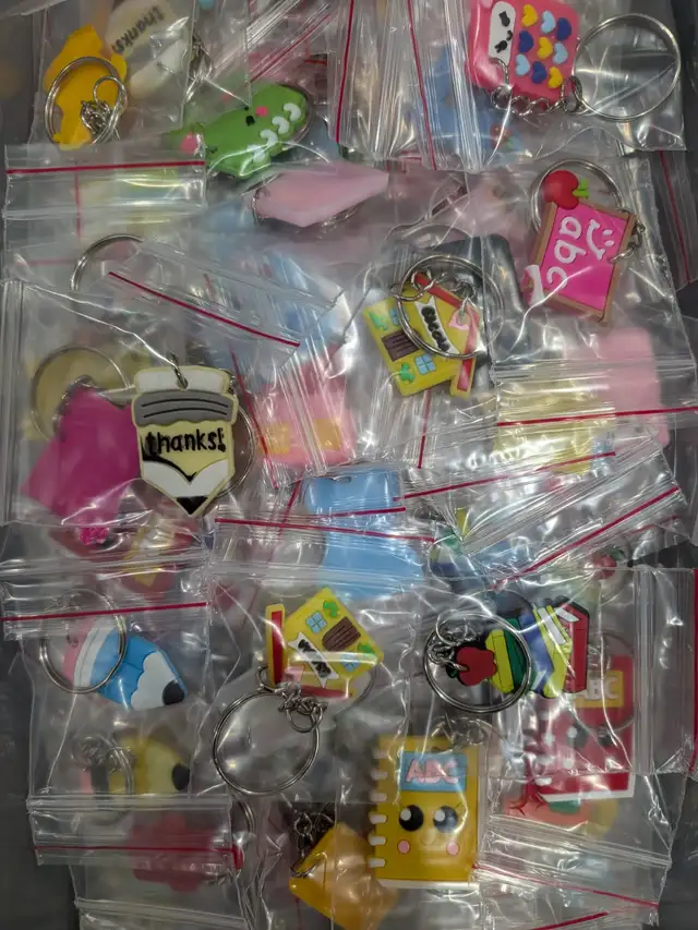assorted small school-themed keychains 0.50 each