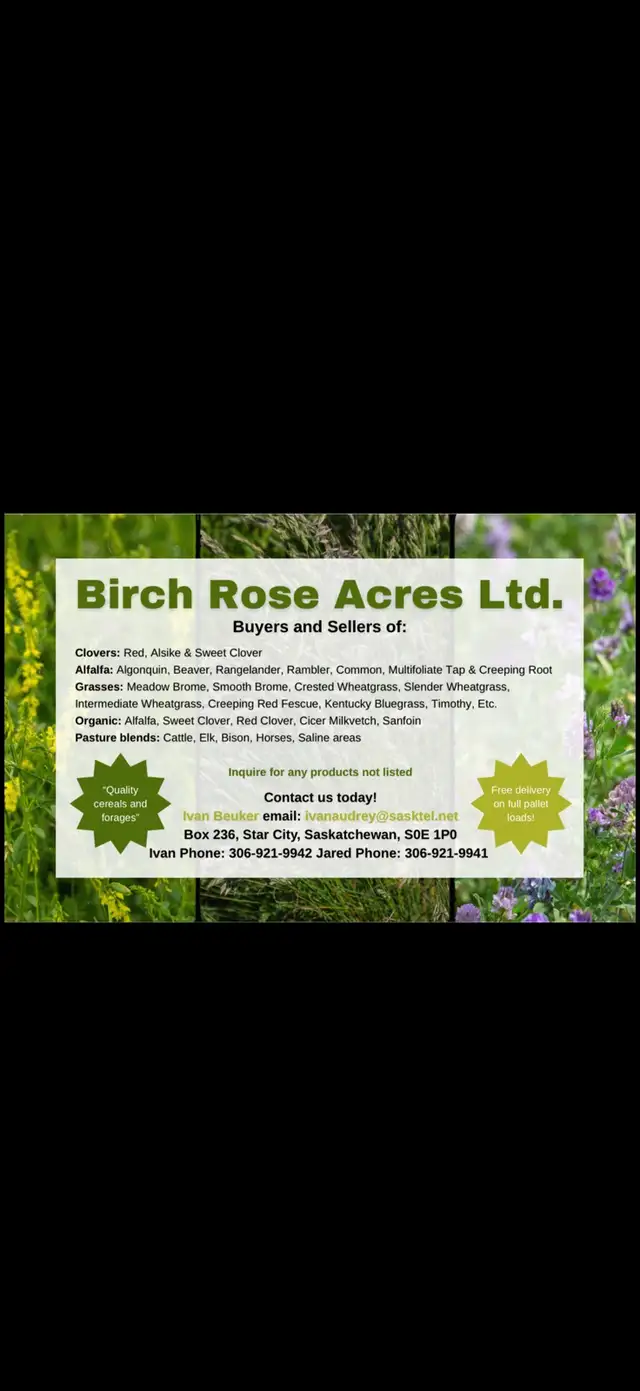 Alfalfa, Clovers, Grasses, Hay/pasture mixes